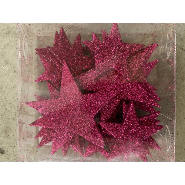 Pet flad glitterstj&eacute;rne Pink, 24 stk. 