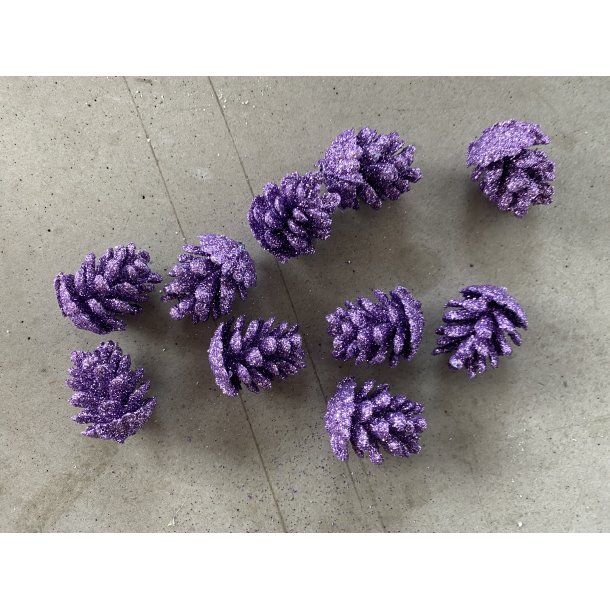 Glitter kogler lilla 48 stk. 