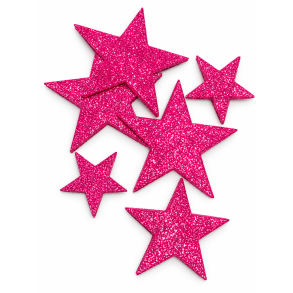 Pet flad glimmerstjerne pink 24 stk.