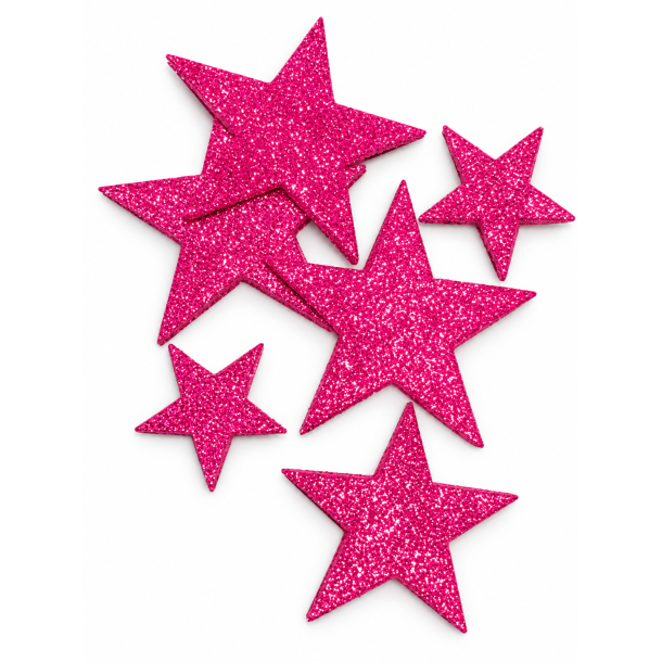 Pet flad glimmerstjerne pink 24 stk.