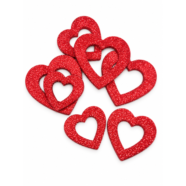 R�d glitter hjerte ass.
