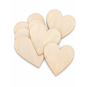 Tr� hjerte natur 7 cm - 12 stk. natur