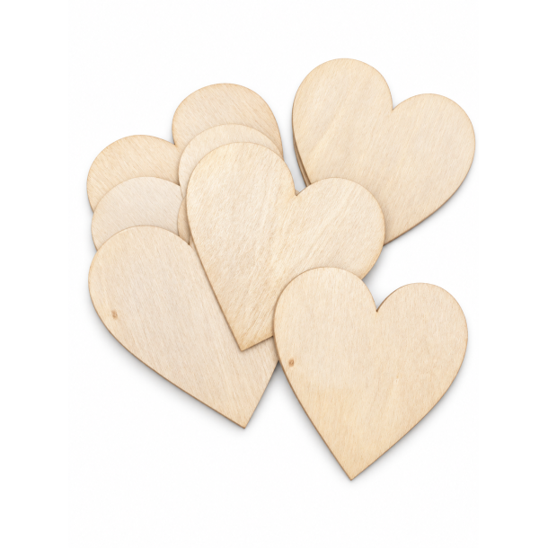 Tr� hjerte natur 7 cm - 12 stk. natur