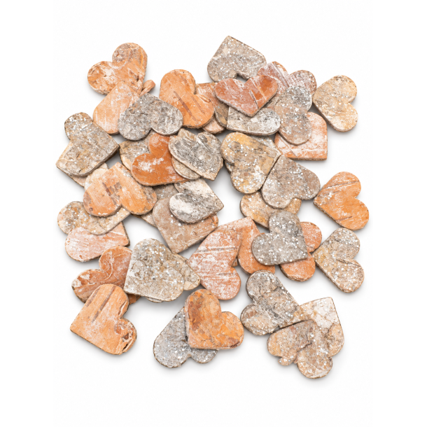 Birk hjerte 2,50 cm - 60 stk. natur/glimmer